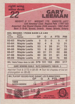 1989-90 O-Pee-Chee #22 Gary Leeman Back