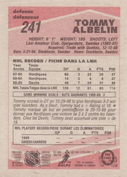 1989-90 O-Pee-Chee #241 Tommy Albelin Back