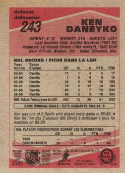 1989-90 O-Pee-Chee #243 Ken Daneyko Back