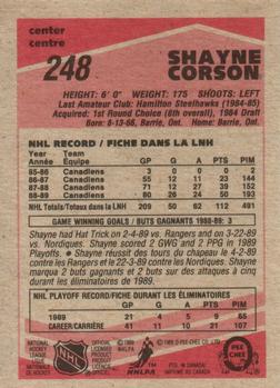 1989-90 O-Pee-Chee #248 Shayne Corson Back