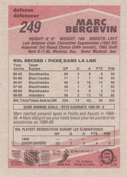 1989-90 O-Pee-Chee #249 Marc Bergevin Back