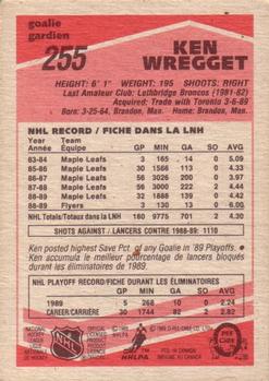 1989-90 O-Pee-Chee #255 Ken Wregget Back