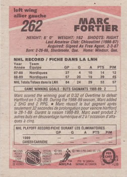 1989-90 O-Pee-Chee #262 Marc Fortier Back
