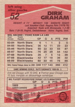 1989-90 O-Pee-Chee #52 Dirk Graham Back
