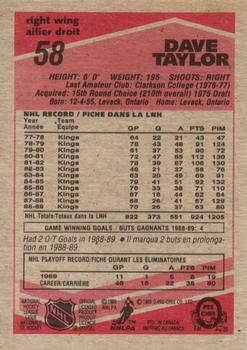 1989-90 O-Pee-Chee #58 Dave Taylor Back