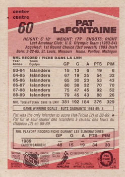 1989-90 O-Pee-Chee #60 Pat LaFontaine Back