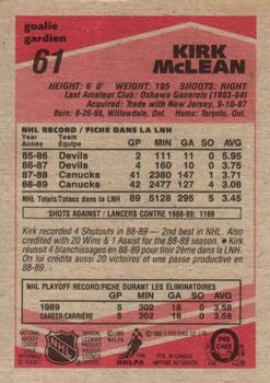 1989-90 O-Pee-Chee #61 Kirk McLean Back