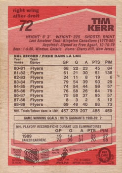 1989-90 O-Pee-Chee #72 Tim Kerr Back