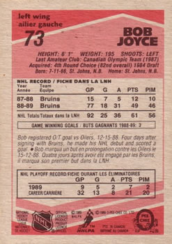 1989-90 O-Pee-Chee #73 Bob Joyce Back