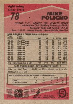 1989-90 O-Pee-Chee #78 Mike Foligno Back