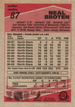 1989-90 O-Pee-Chee #87 Neal Broten Back