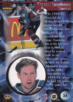 1997-98 Pacific Invincible - Red #34 Peter Forsberg Back