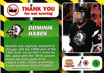 1997-98 Pacific Omega - No Scoring Zone #1 Dominik Hasek Back