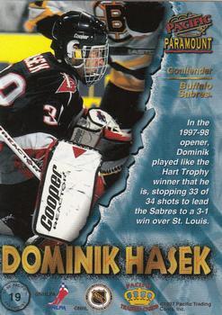 1997-98 Pacific Paramount - Dark Gray #19 Dominik Hasek Back