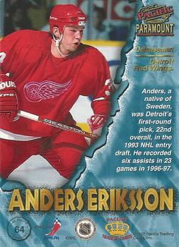 1997-98 Pacific Paramount - Emerald Green #64 Anders Eriksson Back