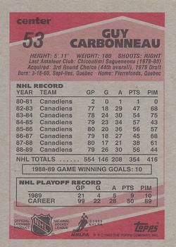 1989-90 Topps #53 Guy Carbonneau Back