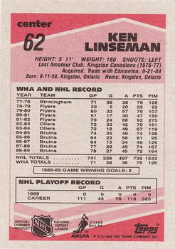 1989-90 Topps #62 Ken Linseman Back