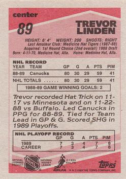 1989-90 Topps #89 Trevor Linden Back
