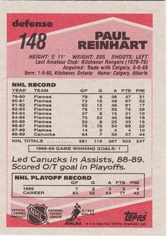 1989-90 Topps #148 Paul Reinhart Back
