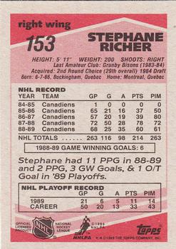 1989-90 Topps #153 Stephane Richer Back