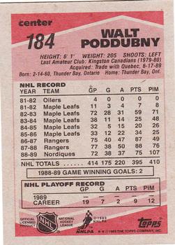 1989-90 Topps #184 Walt Poddubny Back