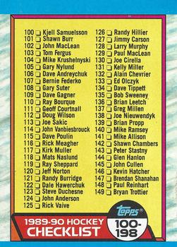 1989-90 Topps #198 Checklist: 100-198 Front