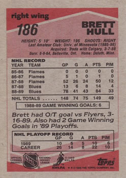 1989-90 Topps #186 Brett Hull Back