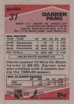 1989-90 Topps #31 Darren Pang Back
