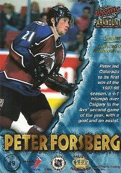 1997-98 Pacific Paramount - Ice Blue #49 Peter Forsberg Back