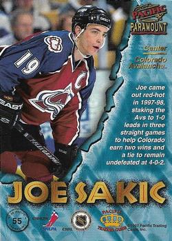 1997-98 Pacific Paramount - Ice Blue #55 Joe Sakic Back