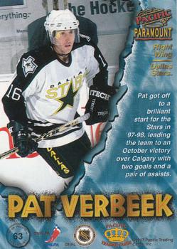 1997-98 Pacific Paramount - Ice Blue #63 Pat Verbeek Back
