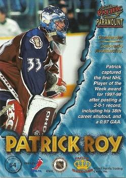 1997-98 Pacific Paramount - Ice Blue #54 Patrick Roy Back
