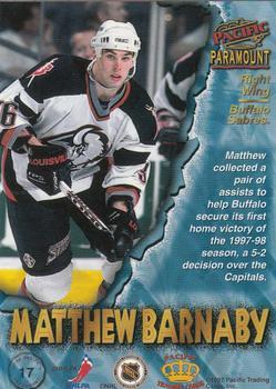 1997-98 Pacific Paramount - Red #17 Matthew Barnaby Back