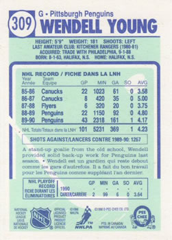 1990-91 O-Pee-Chee #309 Wendell Young Back