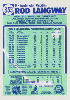 1990-91 O-Pee-Chee #353 Rod Langway Back