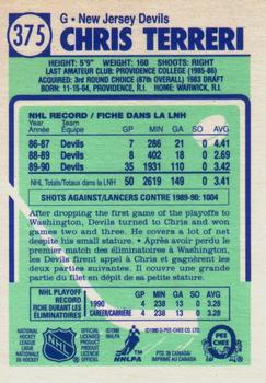1990-91 O-Pee-Chee #375 Chris Terreri Back
