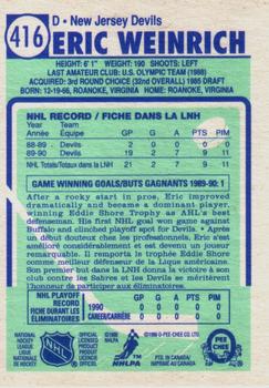 1990-91 O-Pee-Chee #416 Eric Weinrich Back