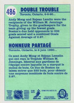 1990-91 O-Pee-Chee #486 Rejean Lemelin / Andy Moog Back