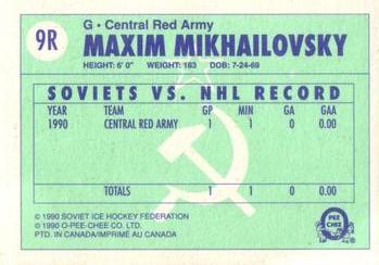 1990-91 O-Pee-Chee - Central Red Army #9R Maxim Mikhailovsky Back