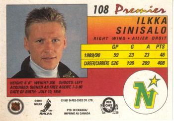 1990-91 O-Pee-Chee Premier #108 Ilkka Sinisalo Back
