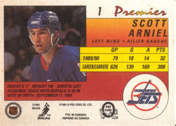 1990-91 O-Pee-Chee Premier #1 Scott Arniel Back
