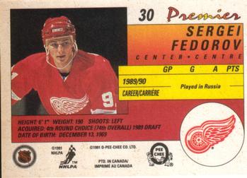 1990-91 O-Pee-Chee Premier #30 Sergei Fedorov Back