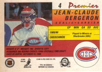 1990-91 O-Pee-Chee Premier #4 Jean-Claude Bergeron Back