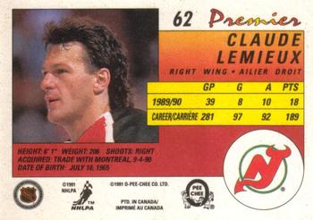 1990-91 O-Pee-Chee Premier #62 Claude Lemieux Back
