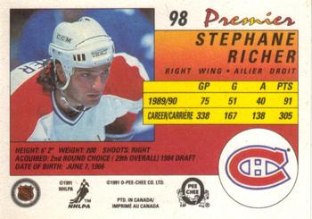 1990-91 O-Pee-Chee Premier #98 Stephane Richer Back
