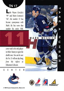 1997-98 Pinnacle Be a Player - Take a Number #TN17 Mark Messier Back