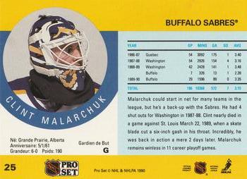 1990-91 Pro Set #25 Clint Malarchuk Back