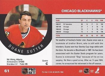 1990-91 Pro Set #61 Duane Sutter Back