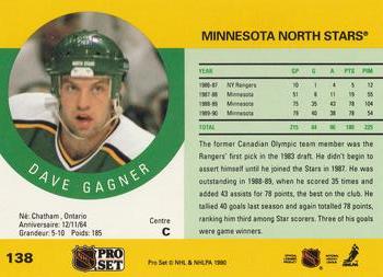 1990-91 Pro Set #138 Dave Gagner Back