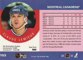 1990-91 Pro Set #153 Claude Lemieux Back